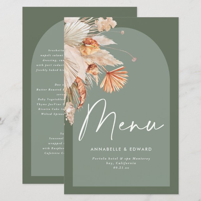 Casamento Moderno Boêmio com Grama de Pampas Verde (Frente/Verso)