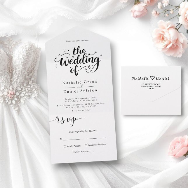 Casamento Moderno Branco e Preto de Script Elegant (Criador carregado)