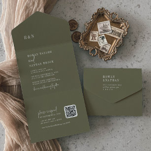 Casamento Moderno Chic Monograma QR Verde Oliva