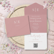 Casamento Moderno Código QR Monograma Rosa Poento