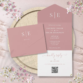 Casamento Moderno Código QR Monograma Rosa Poento