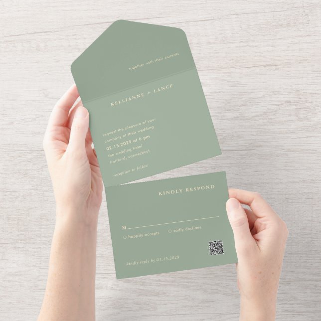 Casamento Moderno Código QR Simples Verde Sage (Aba destacável)
