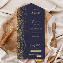 Casamento Moderno com Brilho Dourado Azul Escuro