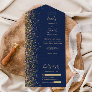 Casamento Moderno com Brilho Dourado em Azul Naval