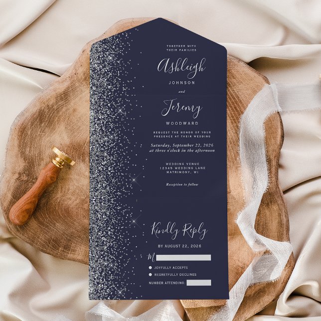 Casamento Moderno com Brilho Prata Azul Escuro (Criador carregado)