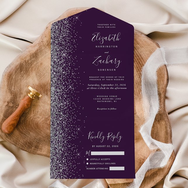 Casamento Moderno com Brilho Prateado e Roxo Escur (Criador carregado)