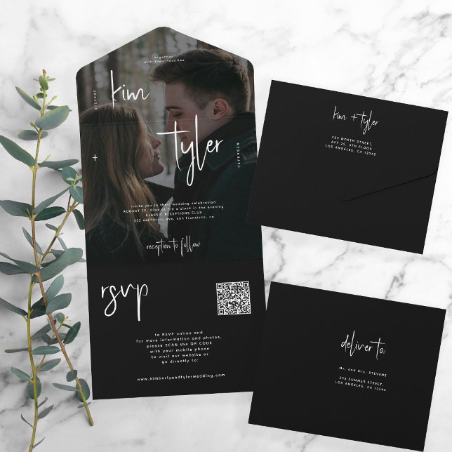 Casamento moderno com código QR preto e branco (Criador carregado)