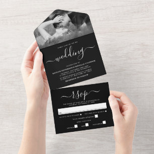 Casamento Moderno com Letra Simples Preto e Branco