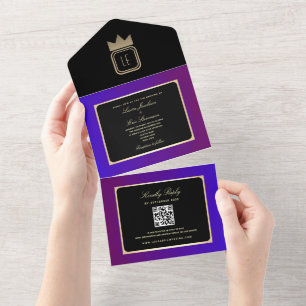 Casamento Moderno com Monograma em Roxo e Dourado