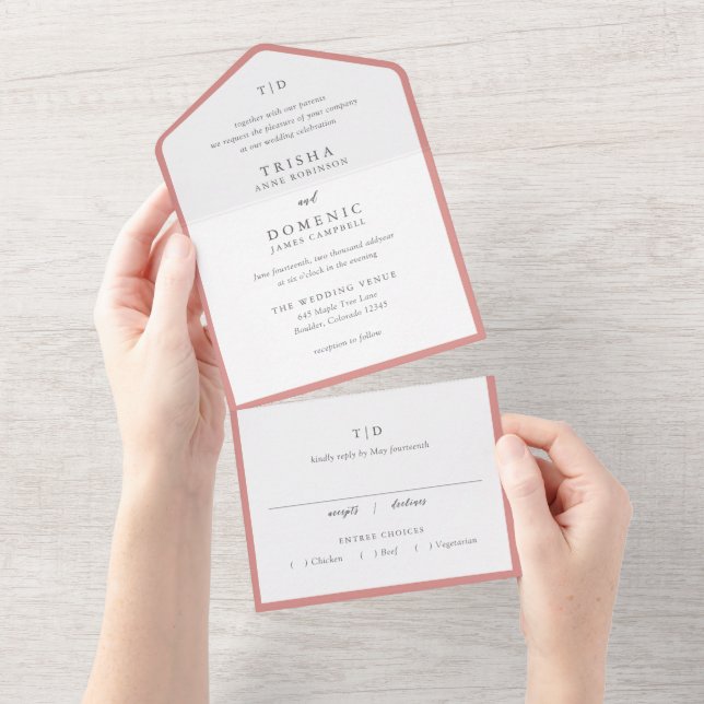 Casamento Moderno com Monograma Rosa Coral Elegant (Aba destacável)