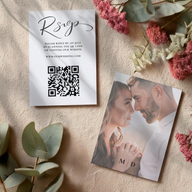 Casamento Moderno com RSVP via QR Code Preto e Bra (Criador carregado)