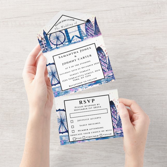 Casamento Moderno com Watercolor Blue - RSVP de Lo (Aba destacável)