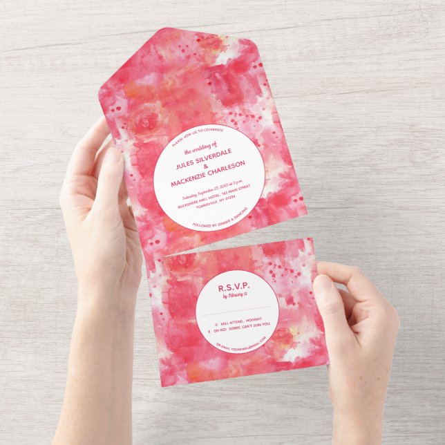 Casamento Moderno da Abstrato de Aquarela Rosa Con (Aba destacável)