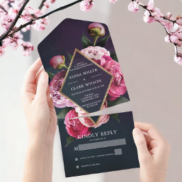 Casamento Moderno da Frame Dourada dos Peonies Ele