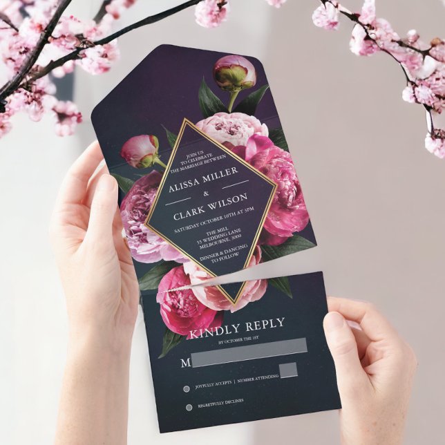 Casamento Moderno da Frame Dourada dos Peonies Ele (Criador carregado)