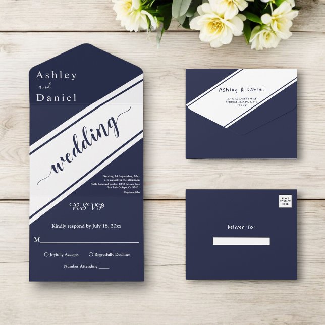 Casamento Moderno de Luxo Branco Azul-Marinho Chic (Criador carregado)