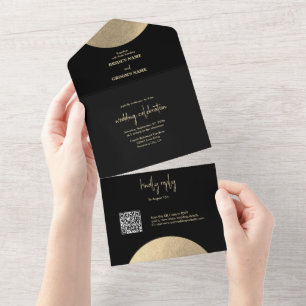 Casamento moderno de preto e Abstrato Dourado cont