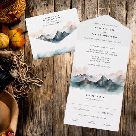 Casamento Moderno de Queda de Aquarela em Montanha