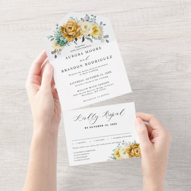 Casamento Moderno de Sage Floral Amarelo de Mostar (Aba destacável)
