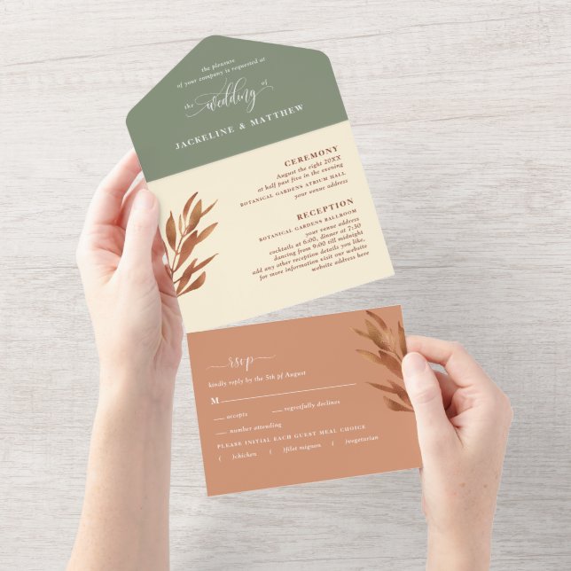 Casamento moderno de tonalidades com RSVP perfurad (Aba destacável)