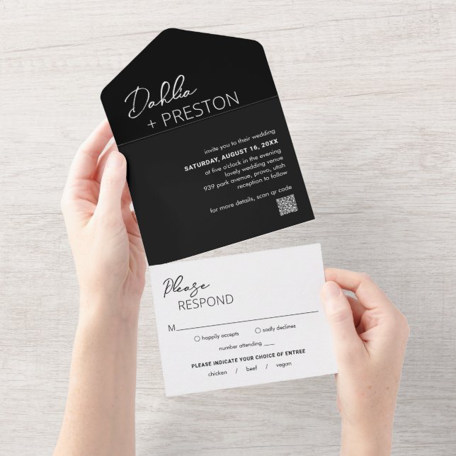 Casamento Moderno do Código QR Preto Mínimo (Aba destacável)