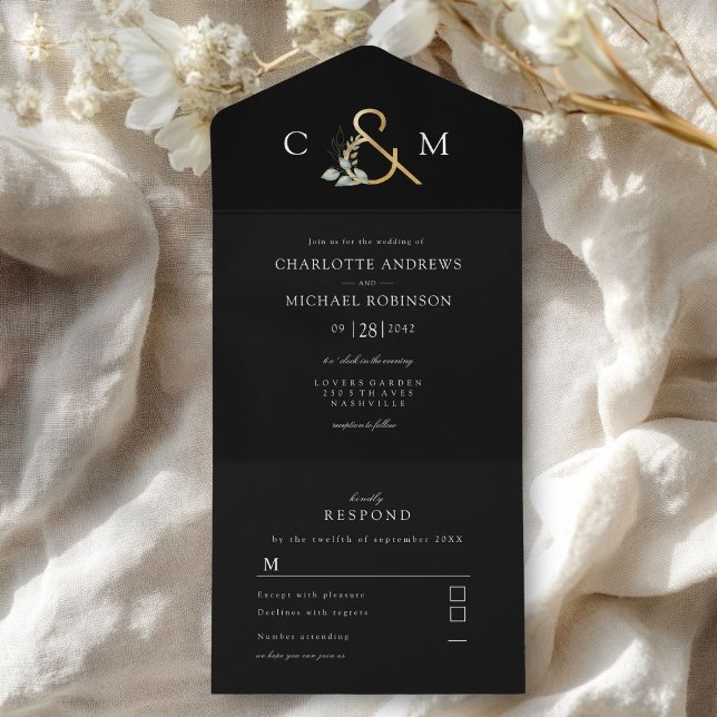 Casamento moderno e elegante de eucalipto (Modern, elegant eucalyptus ampersand  wedding all in one invitation)