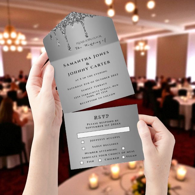 Casamento Moderno Elegante de RSVP de Silver Spark (Criador carregado)