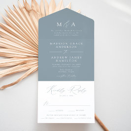 Casamento Moderno Elegante Monograma Azul Poeirent