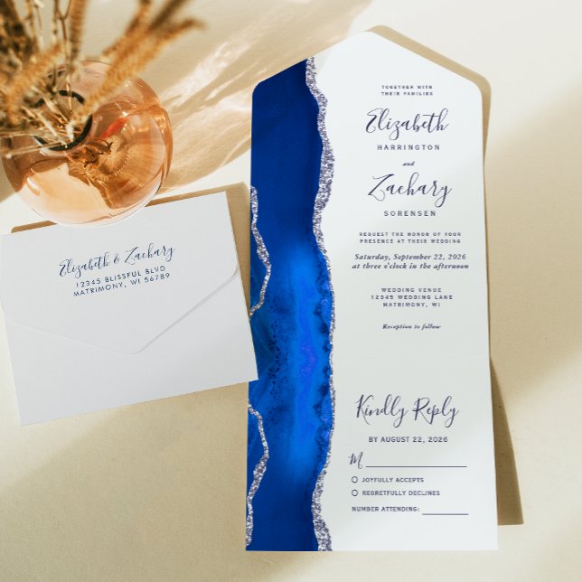 Casamento Moderno em Azul Real com Ágata Prateada (Criador carregado)
