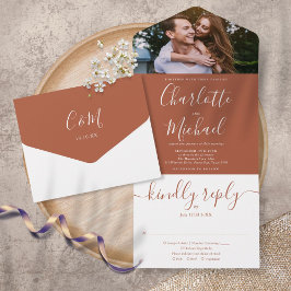 Casamento Moderno em Terracota com Foto e Letra