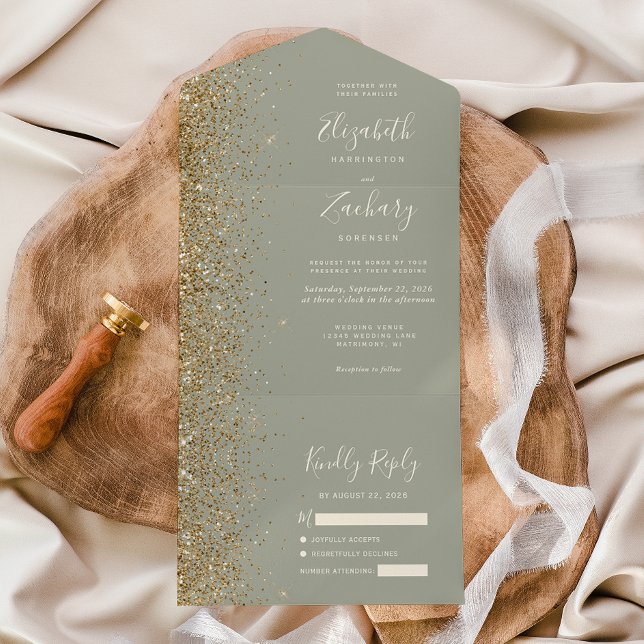 Casamento Moderno em Verde Sage com Brilho Dourado (Criador carregado)