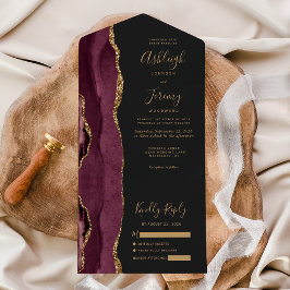 Casamento Moderno Escuro em Ágata Dourada Burgundy