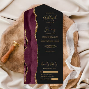 Casamento Moderno Escuro em Ágata Dourada Burgundy