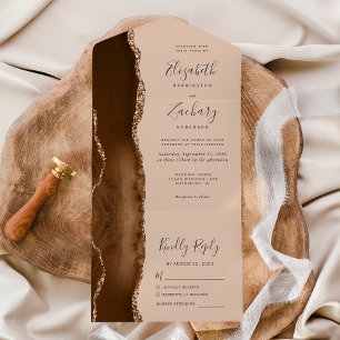 Casamento Moderno Marrom Mocha Dourado Ágata Bege