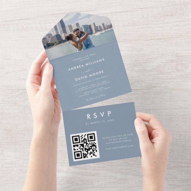 Casamento Moderno Minimalista com Código QR de Fot (Aba destacável)