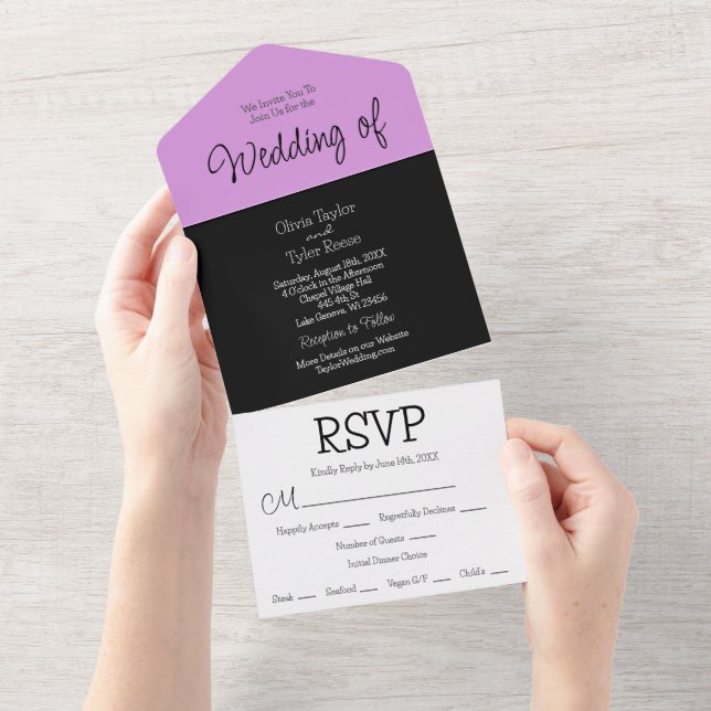 Casamento Moderno Minimalista Negro, Roxo e Branco (Aba destacável)