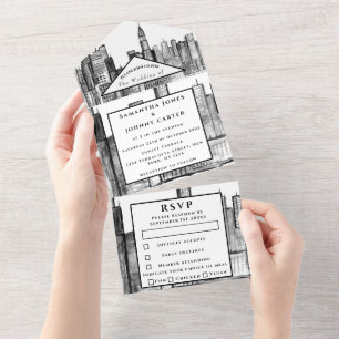 Casamento Moderno Negro e Branco da RSVP de Nova Y