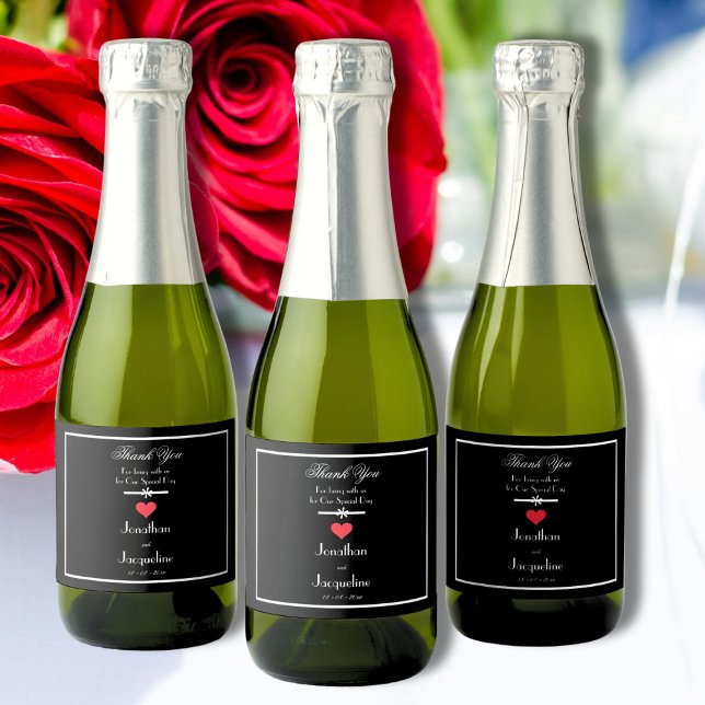 Casamento Moderno Obrigado Mini Rótulo de Vinho Es (Modern Wedding Thank You Mini Sparkling Wine Labels.)