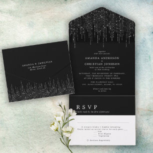 Casamento Moderno Preto e Branco Prateado Brilhant