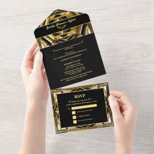 Casamento Moderno Preto e Dourado Gatsby Art Déco