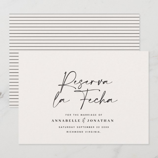 Casamento moderno Reserve a Data creme preto Salva (Frente/Verso)