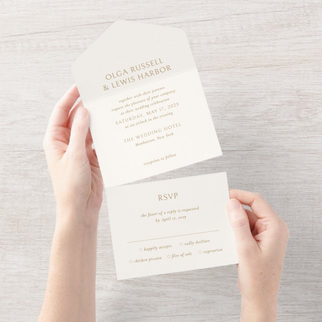 Casamento Moderno Simples Marfim e Dourado (Aba destacável)