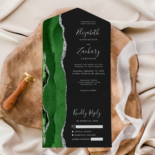 Casamento Moderno Verde Prata Ágata Escuro (Criador carregado)