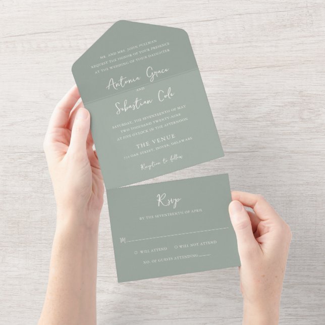 Casamento Moderno Verde Safira Elegante (Aba destacável)