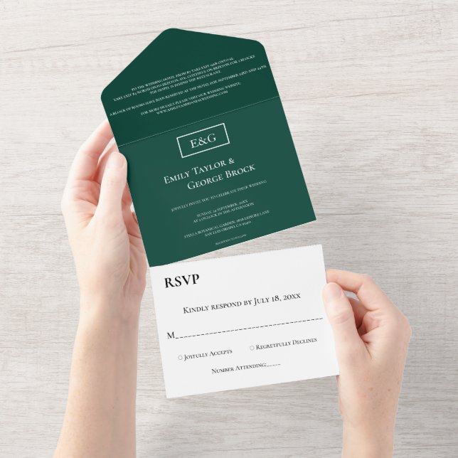 Casamento Moderno Verde Simples Monograma Elegante (Aba destacável)