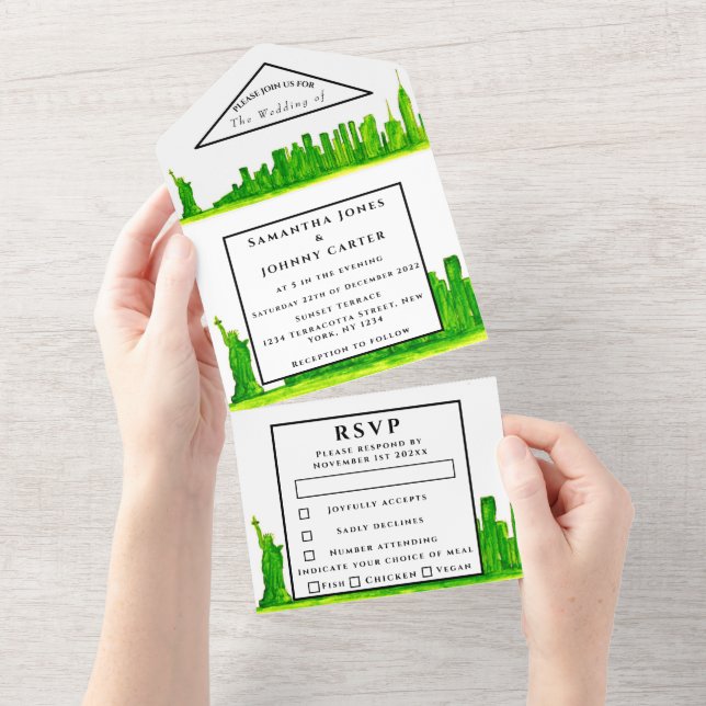 Casamento Moderno Verde Verde de Nova York RSVP (Aba destacável)