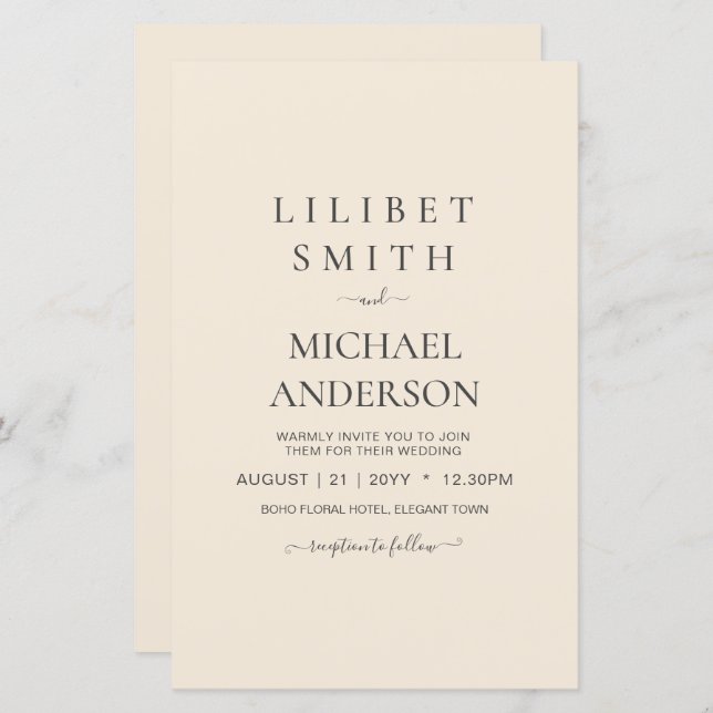 Casamento Monocromático Moderno Beige (Frente/Verso)