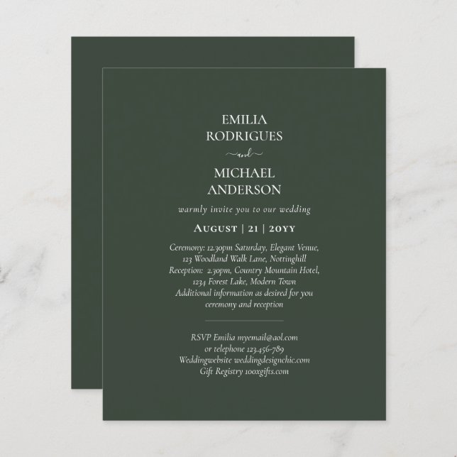 Casamento Monocromático Moderno Tudo em Um Orçamen (Frente/Verso)