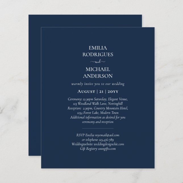 Casamento Monocromático Moderno Tudo em Um Orçamen (Frente/Verso)