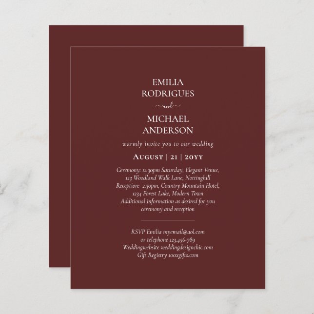 Casamento Monocromático Moderno Tudo em Um Orçamen (Frente/Verso)